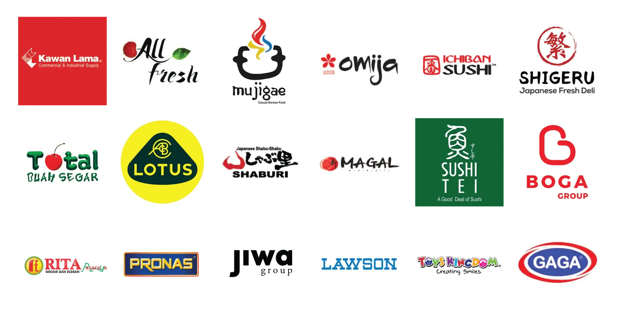 Logos of Norigo retail and distribution partners