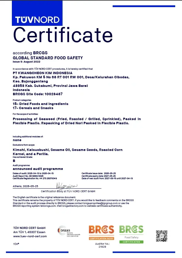 Sertifikat BRCGS Global Standard Food Safety